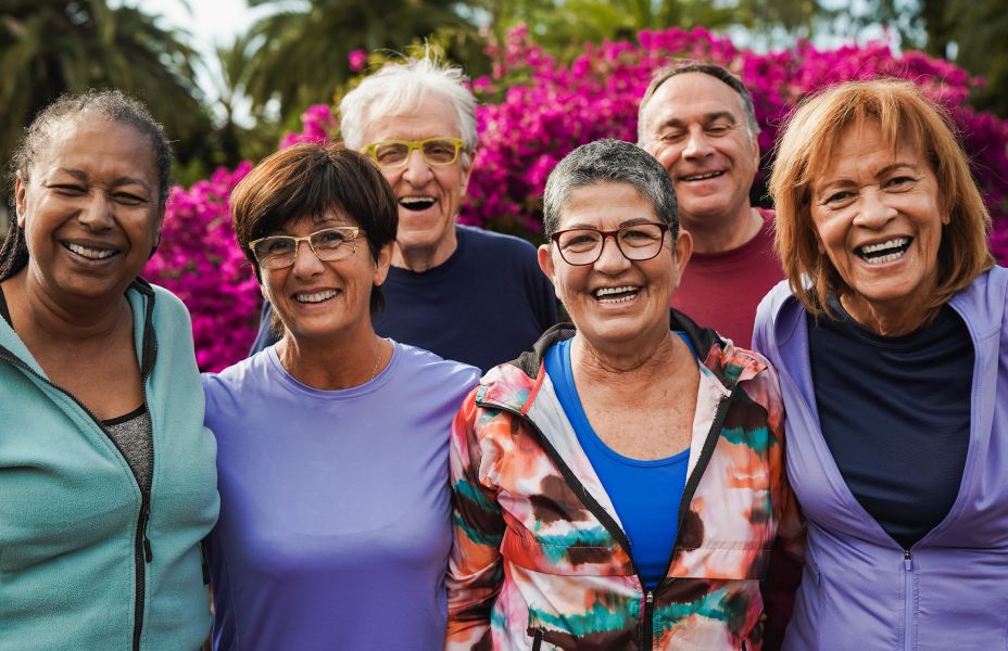 a group of adults getting ready to on a walk together